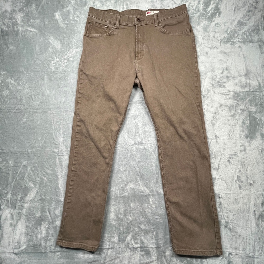 Wrangler Athletic Fit Denim Pants Mens Brown Stretch Cotton Blend Jeans 34x32
